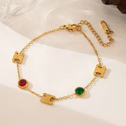MYKI Stainless Steel Gold-Plated Artificial Stones Studded Charm Bracelet image 4