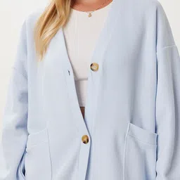 Happiness istanbul Women Ribbed V-Neck Cardigan image 3