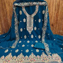 KALINI Embroidered Silk Georgette Unstitched Dress Material image 2