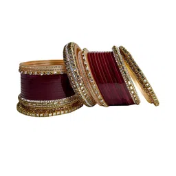 OMS Women Maroon Plastic Zircon Bridal Chuda Set-picture-27
