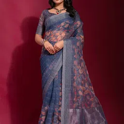 Mitera Floral Zari Linen Blend Saree-picture-29