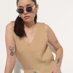 SHOWOFF Women V-Neck Sleeveless Ribbed Top-image-71
