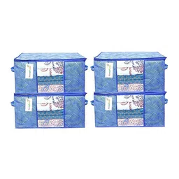 Home Fresh Set Of 4 Blue Printed Fabric Wardrobe Organisers image 2