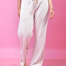 Crimsoune Club Women Striped Smart Baggy Mid-Rise Casual Wide Leg Trouser-picture-31