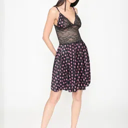 PHALIN Silky Satin Polka Babydoll Dress - Purple (Size - Free )-image-11