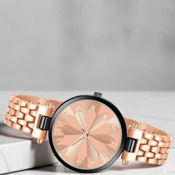 LORENZ Women Patterned Brass Dial & Stainless Steel Straps Analogue Watch AS-127A-image-8