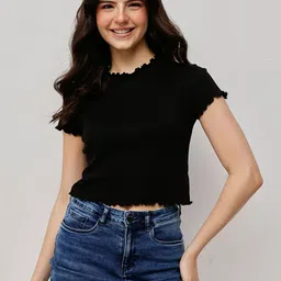 Espresso Ruffles Cotton Crop Top-picture-10