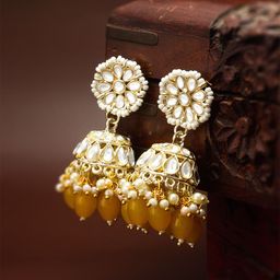 Anouk Gold-Plated Kundan Studded & Pearls Beaded Jhumkas-picture-31