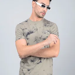 Crimsoune Club Men Floral Printed Round Neck Cotton Slim Fit T-shirt-picture-42