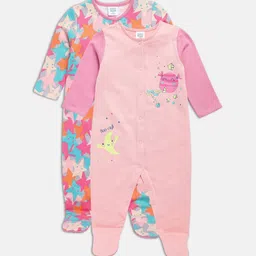 MINI KLUB Infant Girls Pack Of 2 Self-Designed Pure Cotton Sleepsuits-picture-52