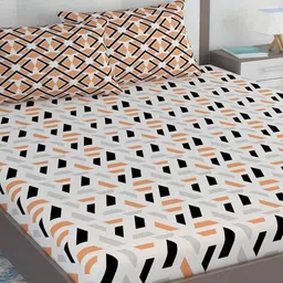 Divine Casa White & Black Geometric 120 TC King Bedsheet with 2 Pillow Covers image 3
