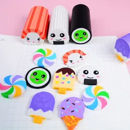 apcatio Food Erasers 6 Pack Sushi Desserts Desk Pet Erasers for Kids Non-Toxic Eraser image 4
