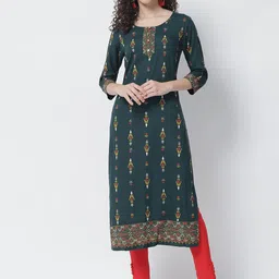 Tulsattva Ethnic Motifs Embroidered Round Neck Straight Kurta-picture-22