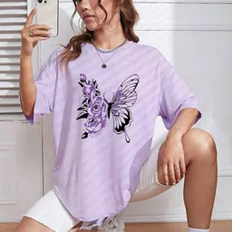 Outzidr Women Printed Round Neck Extended Sleeves Oversized Tshirt-image-18