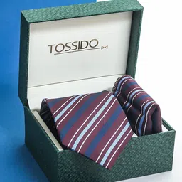 Tossido Men Stripe Necktie & Pocket Square Accessory Gift Set image 2