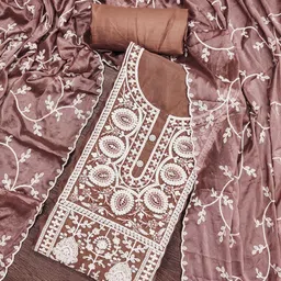 SHADOW & SAINING Floral Embroidered Sequinned Organza Semi-Stitched Dress Material-picture-30