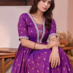 MORDEN MUSE Printed V Neck Anarkali Ethnic Dresses image 2