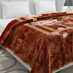 Monte Carlo Brown & Beige Floral Heavy Winter 300 GSM Double Bed Blanket-picture-22