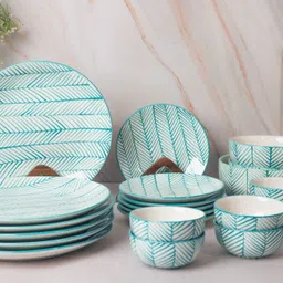 Pack of 21 Ceramic Artysta 'Green Stripe' Dinnerware Crockery Set Dinner Set-picture-20