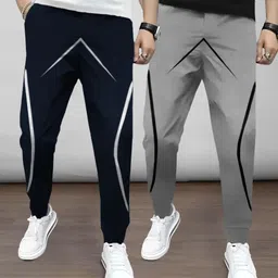 tripr Pack of 2 Men Printed Blue, Grey Track Pants image 3