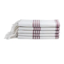 Arrabi Set Of 5 Red & White Striped Hand-Woven 210 GSM Cotton Hand Towels image 2