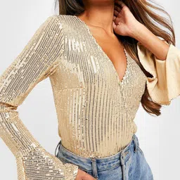 Boohoo Sequined Wrap Bodysuit image 3