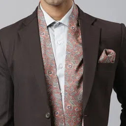 Tossido Men Orange & Blue Printed Stole& Pocket square image 2