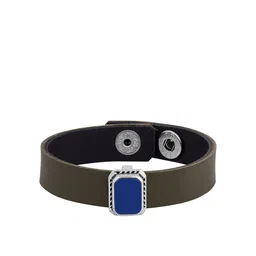 Dare by Voylla Men Silver-Plated & Blue Leather Wraparound Bracelet image 3