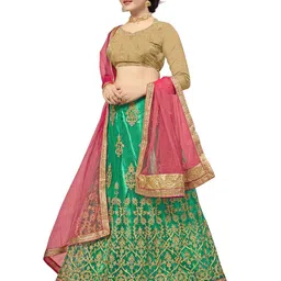 MANVAA Embroidered Thread Work Semi-Stitched Lehenga & Unstitched Blouse With Dupatta image 4