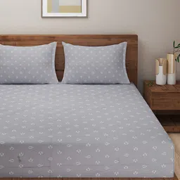 SWAYAM Grey & White Floral King Bedsheet with 2 Pillow Covers image 2