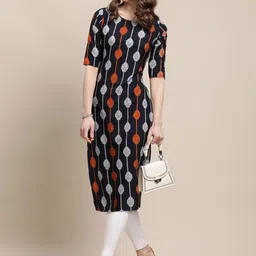 7Threads Women Black & Red Pack of 6 Floral Printed Crepe Kurtas image 2