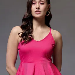STYLECAST X KASSUALLY Fuchsia Shoulder Straps Peplum Top image 5