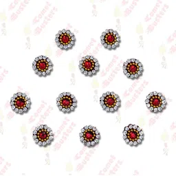 Comet Busters 12 Pcs Embellished Reusable Designer Bindis - Red & Silver-Toned image 4