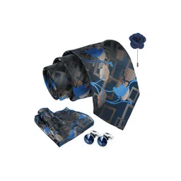 AXLON Men Geometric Paisley Design Tie Set With Pocket Square-Cufflink & Flower Pin image 3