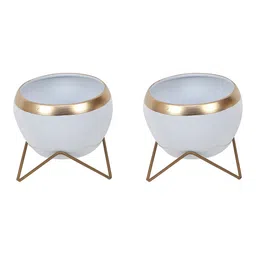 Amaya Decors Pack Of 2 Gold-Toned & White Solid Planters With Stand image 4
