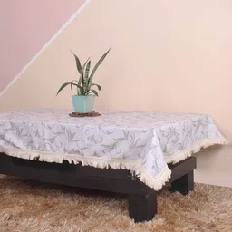 STITCHNEST Beige Digital Printed Cotton 6 Seater Table Cover With Lace image 4