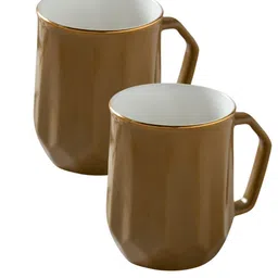 CLAY CRAFT White & Brown 2 Pieces Ceramic Glossy Mugs 350 ML Each image 2