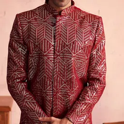 SHRESTHA BY VASTRAMAY Embellished Georgette Sherwani Set image 4