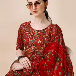 KALINI Ethnic Motifs Printed Gotta Patti Detail Straight Kurta & Trousers With Dupatta image 3