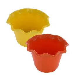 Kuber Industries Orange & Yellow 2 Pieces Blossom Planters image 2
