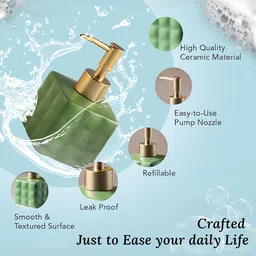 Ekhasa Green & Gold Toned 2 Pieces Textured Ceramic Soap Dispensers 220 ml Each image 2