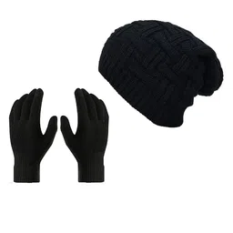 Gajraj Unisex Black Beanie With Gloves Set image 2