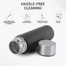 milton Glide 1000 Stainless Steel Single Walled Water Bottle, Black, Leakproof 1000 ml Bottle image 2