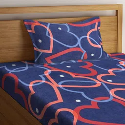 Arrabi Blue Graphic 300 TC Single Bedsheet with 1 Pillow Covers image 5