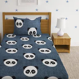 HOSTA HOMES Grey & White Cartoon Character 220 TC Single Bedsheet with 1 Pillow Covers image 2
