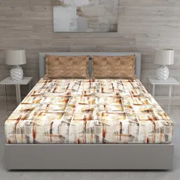GM Brown & Cream-Coloured 144 TC Cotton 1 Super Queen Bedsheet with 2 Pillow Covers image 2
