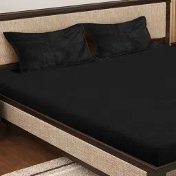 klotthe Black Solid 300 TC Wool Double Bedsheet with 2 Pillow covers image 3