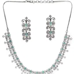 Jazz and Sizzle Women Silver-Plated White & Green AD Stone Studded Jewelry Set image 2