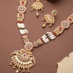Saraf RS Jewellery Gold Plated Stones Studded & BeadedFiligree Long Maala Jewellery Set image 3