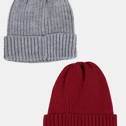 Bharatasya Men Pack Of 2 Self Design Acrylic Beanie image 3